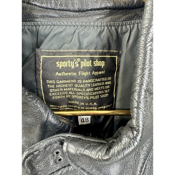 Sporty’s Pilot Shop Goat Skin Leather Bomber Jacket A-2 Vtg Flight Sz 48 R USA - Picture 3 of 6